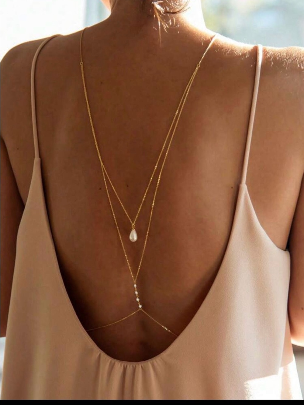 Gold Layered Pearl and Crystal Body Necklace